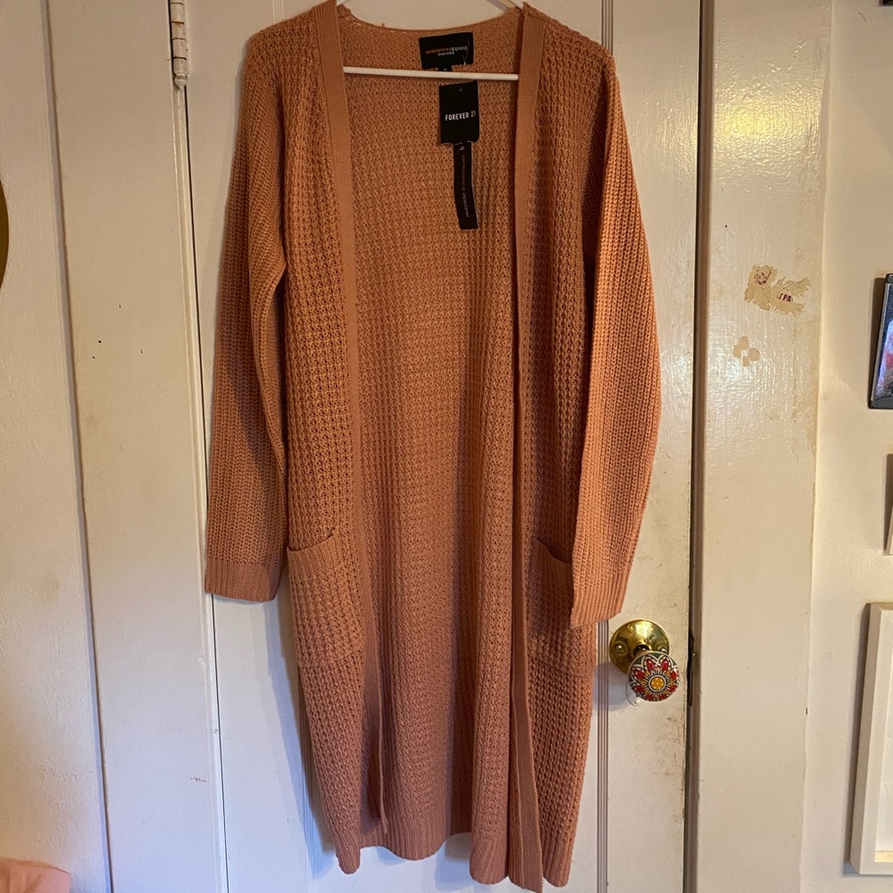 F21 dusty rose midi knitted cardigan NWT